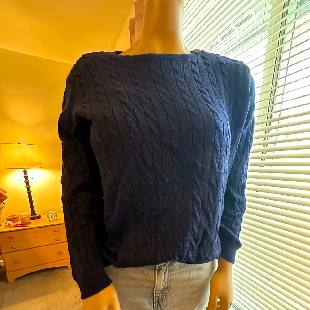 Ralph Lauren Button-Trim Cable-Knit Cotton Sweater